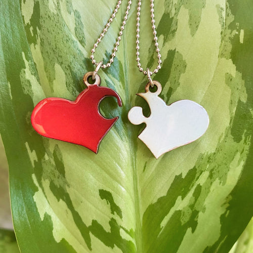 Heart Puzzle Necklace Set