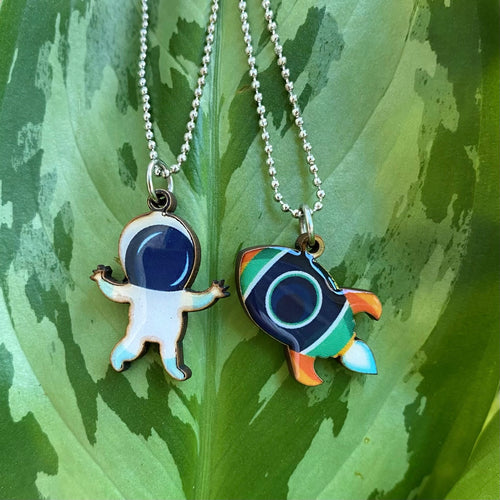 Astronaut and Rocketship Necklace Set