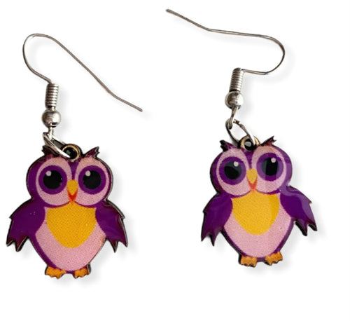 Purple Owl Earrings