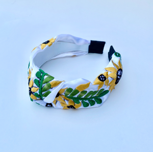 Silk Sunflower Embroidered Turban Headband