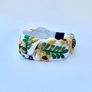 Silk Sunflower Embroidered Turban Headband