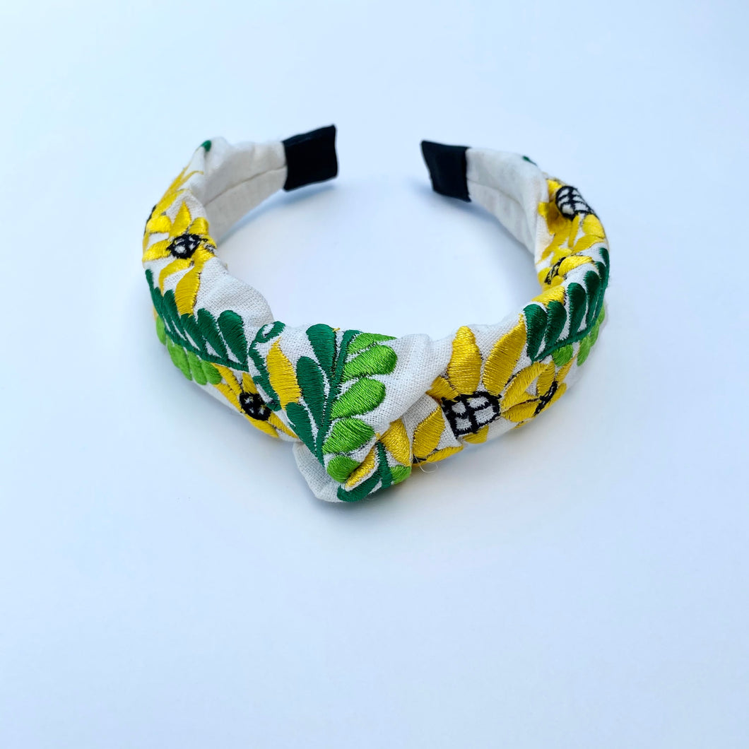 Sunflower Embroidered Turban Headband