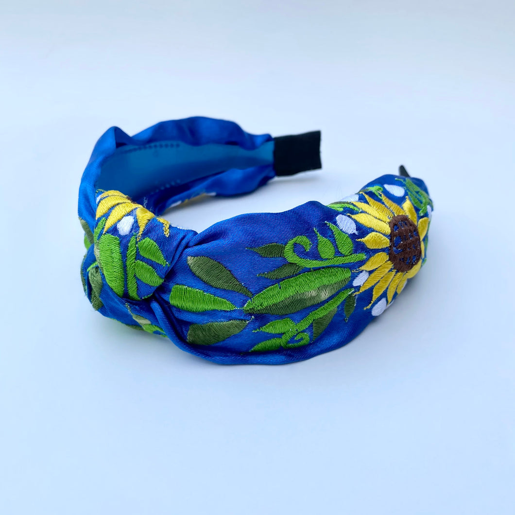 Silk Sunflower Embroidered Turban Headband