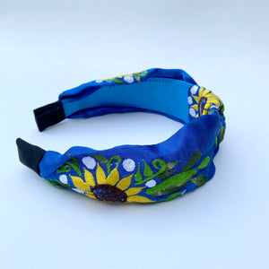 Silk Sunflower Embroidered Turban Headband