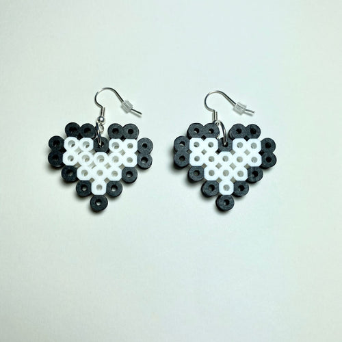 Black & White Heart Pearler Bead Earrings