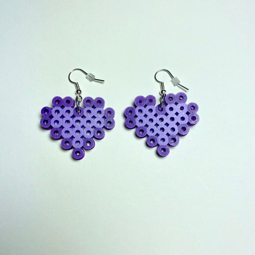 Purple Heart Perler Bead Earrings