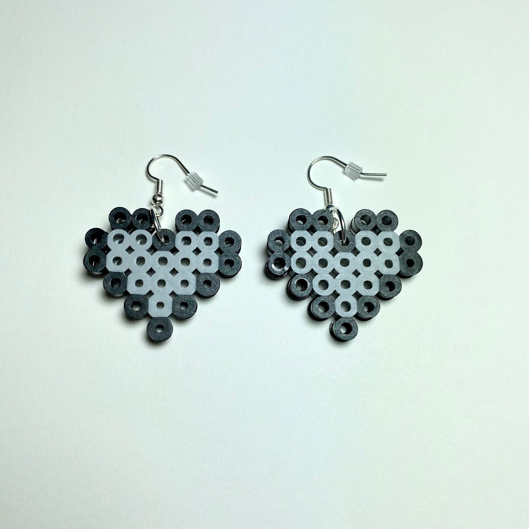 Black & Grey Heart Pearler Bead Earrings