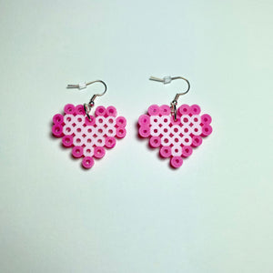 Pink Heart Perler Bead Earrings