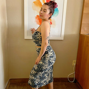 2 piece set leopard animal print with skirt and crop top