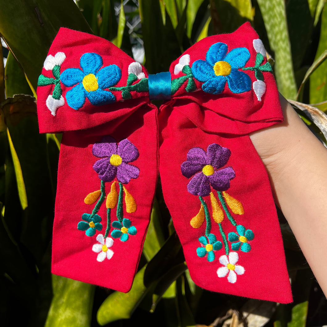embroidered floral hair bow clip